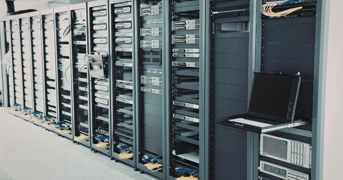 Data centre server racks and networking equipment